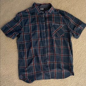 Vans Men's Navy and Red Plaid Button Down Shirt